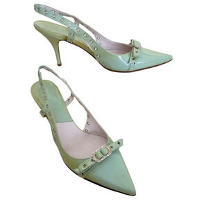 Dior Vintage Y2k John Galliano Green Pointed Toe Slingback Heels Bow New 9 39